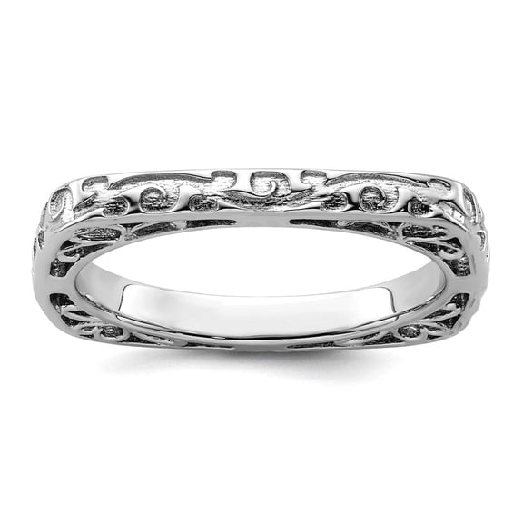 2.25mm 925 Sterling Silver Stackable Polished Rhodium Plate Square Ring Size 8 Stackable Ring for Women