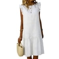 thumbnail image 3 of TaTaai Women's Lightweight Breathable Cotton Linen Solid Dress Loose Ruffle Sleeve Round Neck Casual Summer Midi Dress For All Occasions Gift, 3 of 8