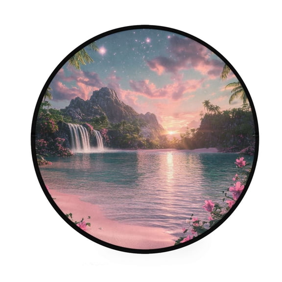 BZSMCE Round Decorative Floor Mat Sunset Serenity Pattern 36.2IN