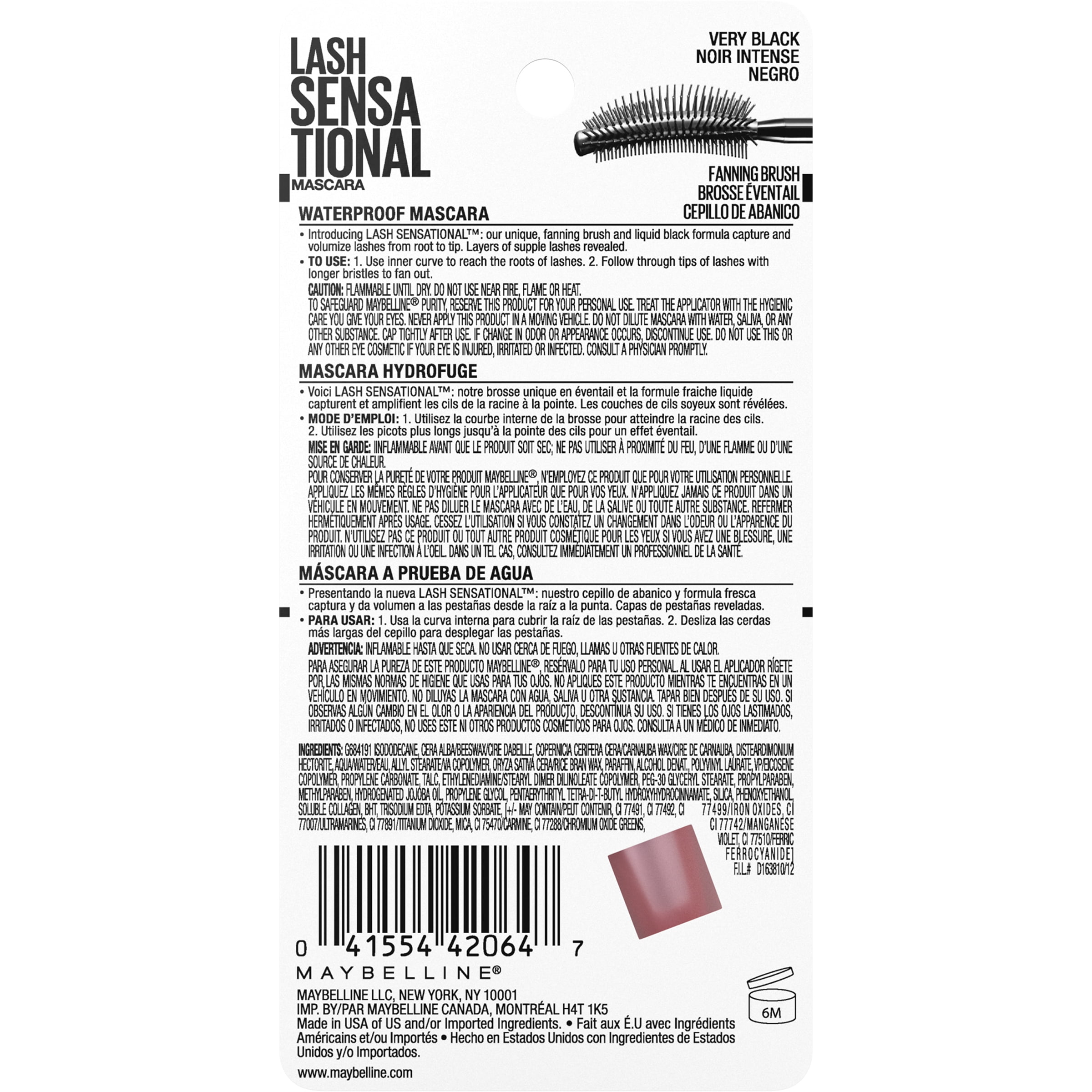 Maybelline Lash Sensational Waterproof Mascara Very Black 0 3 Fl Oz Walmart Com Walmart Com