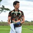 thumbnail image 3 of Honeii Glitch Screaming Skull print Polo Shirt, a classic short-sleeved, button-down golf shirt designed for menX-Large, 3 of 6