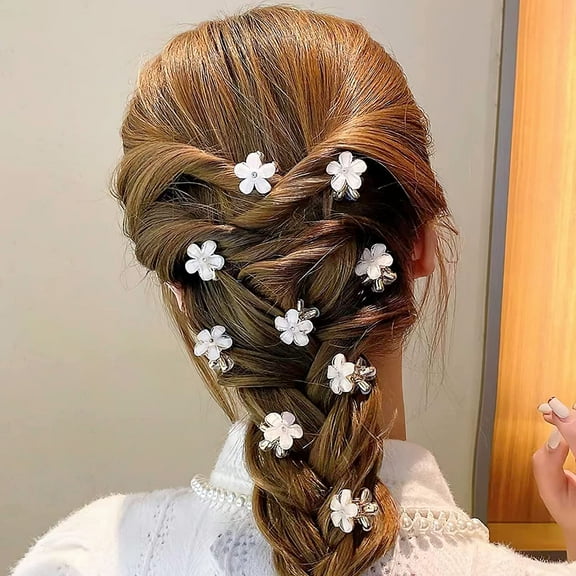 12 Pieces Flower Crystal Hair Clips Mini Rhinestone Claw Clip Cute Hair Clips for Bangs Glitter Mini Daisy Hair Clip for Girls Women Small Alligator Hair Pins Clips (White)