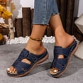 thumbnail image 4 of Orthopedic Sandals for Women Splice Leather Open Toe Slip on Slides Adjustable Low Wedge Walking Shoes Navy Size 7.5, 4 of 8