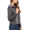 thumbnail image 6 of SKYLINEWEARS Women's Hooded Denim Jacket Long Sleeve Layered Drawstring Hoodie Washed Jean Jacket Grey Medium, 6 of 6