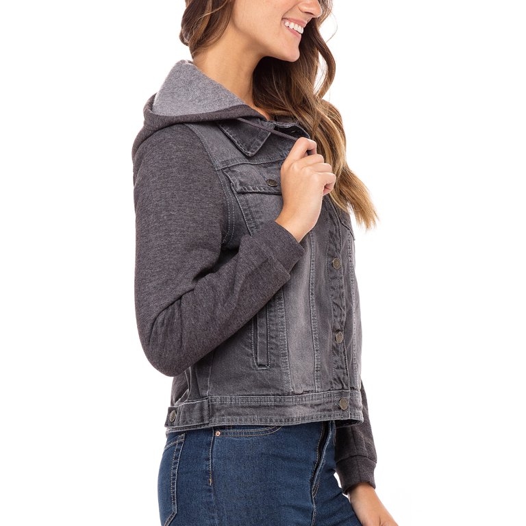 SKYLINEWEARS Women's Hooded Denim Jacket Long Sleeve Layered