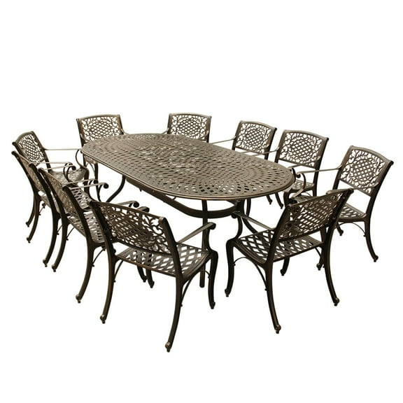 CC Outdoor Living 11-Piece Bronze Ornate Lattice Oval Cast Aluminum Outdoor Patio Dining Set