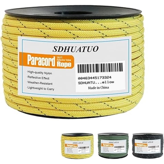 SDHUATUO 100ft 550lb Type Iii Nylon Paracord Rope, 7-Strand Core, Reflective Utility Survival Camping Rope, Yellow