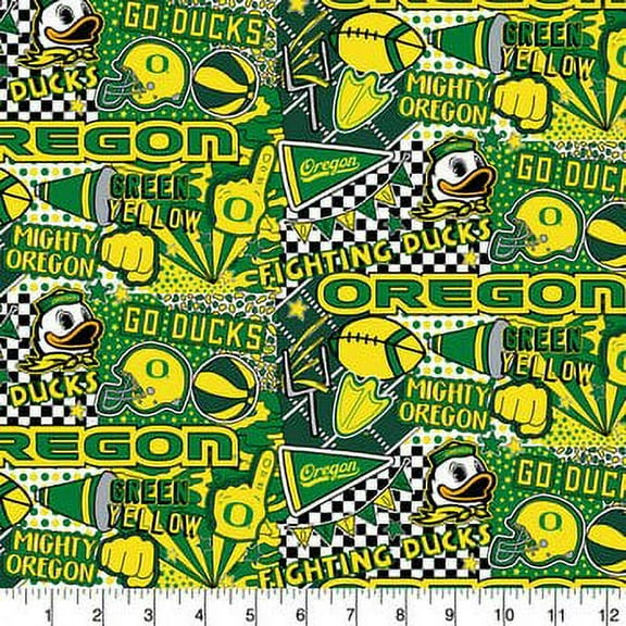 University of Oregon Cotton Fabric with Pop Art Cotton Design-Sold by the Yard