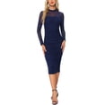 thumbnail image 2 of Vestido de Malla Inspire Chic para Mujer con Cuello Alto, Manga Larga, Vestido de Cóctel Bodycon XL Azul Marino, 2 of 6