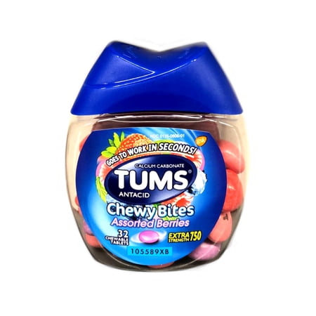TUMS Chewy Bites Antacid Extra Strength 750 Assorted Berries Chewable Tablets 32 Count