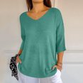 thumbnail image 5 of Pincandy Women Solid Color Spring/summer Knitted-neck Medium Sleeve Casual Top,Green,5XL, 5 of 9