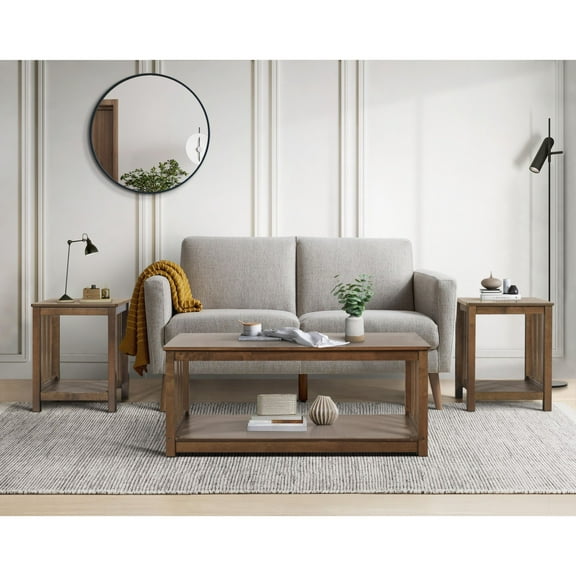 Home Design Ottawa 3-Piece Coffee Table Set with Rectangular Coffee Table and 2 Matching End Tables, Streamlined Side Design with Bottom Shelf for Living Room, Brown