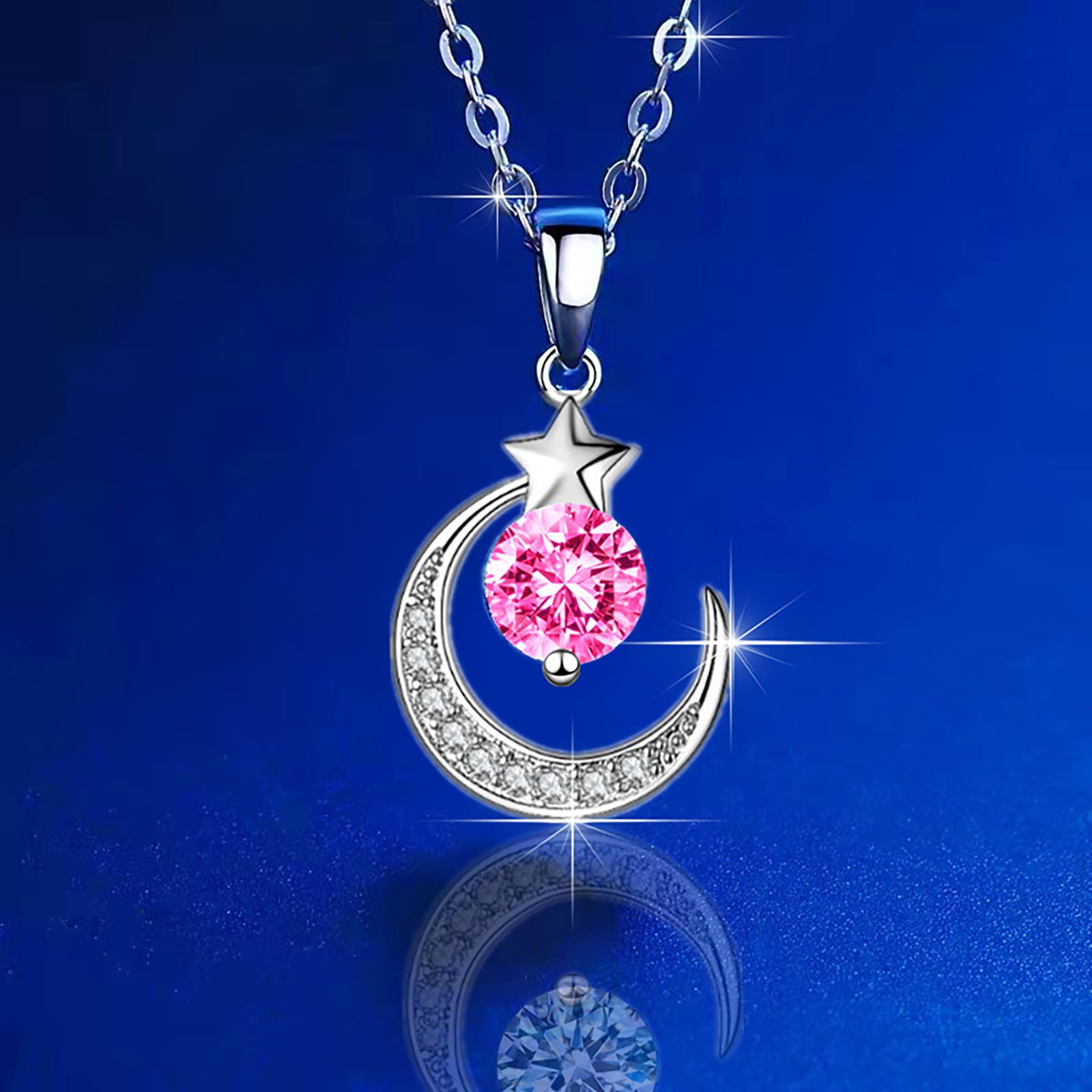 14k White Gold Diamond Crescent Moon And Star Dangle Necklace #107025 -  Seattle Bellevue | Joseph Jewelry