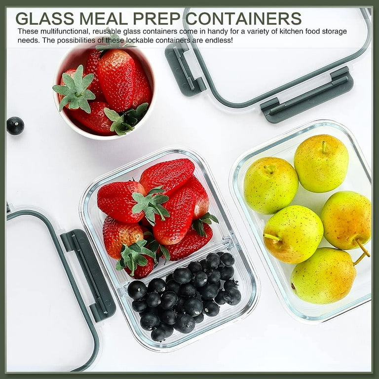 KOMUEE 10 Packs 30oz Glass Meal Prep Containers 2 Compartments,Glass Food  Storage Containers with Lids,Airtight Glass Lunch Bento Boxes,BPA