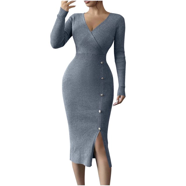 mfyjkho Vestidos para mujer, Vestido de punto ajustado con capa interior de color liso para mujer Vestidos maxi para mujer xl