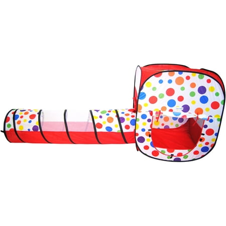 2 Piece Tote - eWonderWorld Polka Dot Rectangular Twist Play Tent with Crawl Tunnel, Safety Meshing for Child Visibility and Tote, 2 Piece