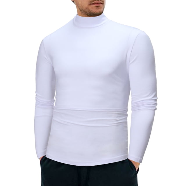 Ropa interior térmica de cuello bajo para hombre, ideal para el invierno: jersey liso de manga larga para combinar con otras prendas informales