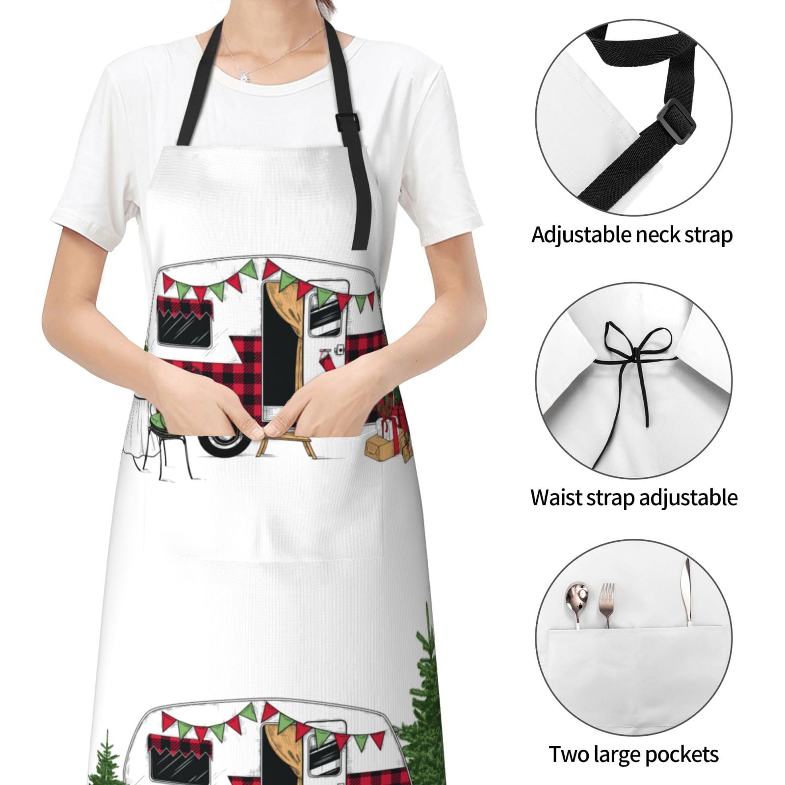 Kdxio Vintage Buffalo Plaid Christmas Camper Apron with Pockets Adjustable Kitchen Aprons for Men Women Waterproof Aprons for Cooking,Drawing,Crafting, Baking Household Cleaning