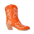 thumbnail image 6 of Womens Western Wide Mid Calf Cowboy Cowgirls Boots Vintage Leather Chunky High Heel Knight Riding Boots, 6 of 9