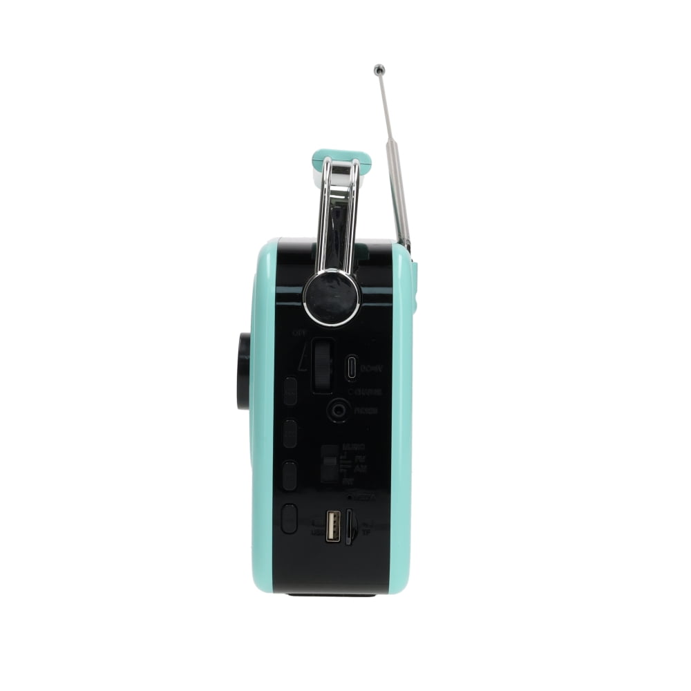 RadioShack Portable Retro AM/FM/SW Radio with Bluetooth, Rechargeable Battery, High-Power Speaker, USB and microSD Playback, 3.5mm Input, Baby Blue, Model 4001801