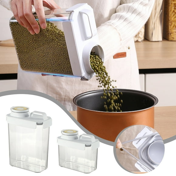 Recipiente hermético para almacenamiento de alimentos con vaso medidor - Dispensador de cereales y arroz de plástico transparente para organización de la despensa