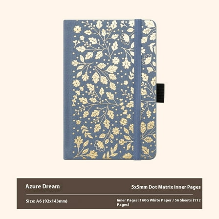 Blue Dot Grid Journal with 160GSM Thick Paper, 112 Pages, A6 Dotted Notebook for Work, School, Travel | 180° Lay Flat, Foil Stamped Cover, Elastic Band