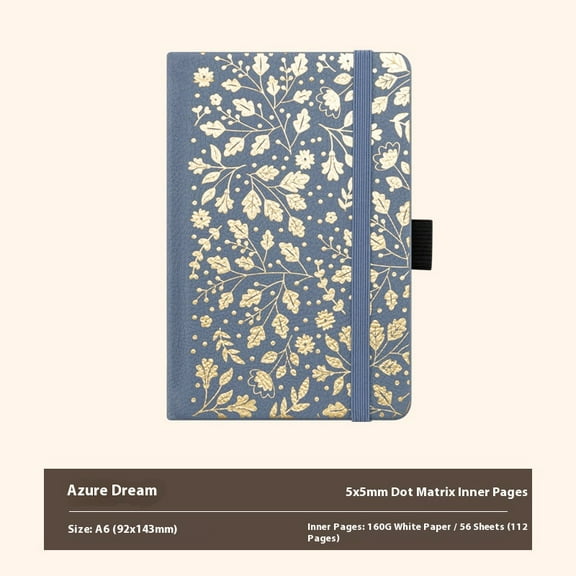 Blue Dot Grid Journal with 160GSM Thick Paper, 112 Pages, A6 Dotted Notebook for Work, School, Travel | 180° Lay Flat, Foil Stamped Cover, Elastic Band