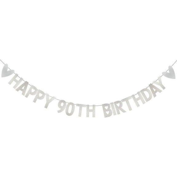 HAPPY 90TH BIRTHDAY Banner,,Silvery Paper Glitter Party Decorations for 90 Years Old 90TH Birthday Party Supplies Letters Silvery