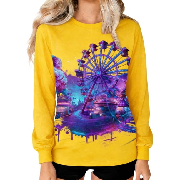 Camiseta con Capucha de Manga Larga de Cuello Redondo de Impresión de Carnaval Casual de las Mujeres Toda la Temporada