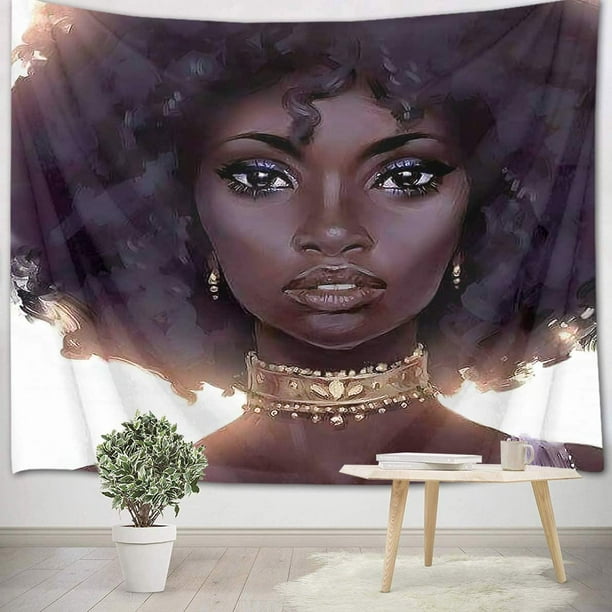 Afrocentric Black Girl Tapestry African American Woman With Tribal Afro Wall Hanging Fashion Art Tapestries For Bedroom Living Room Dorm Home Decor 59lx51w Com - Afrocentric Home Decor And Style