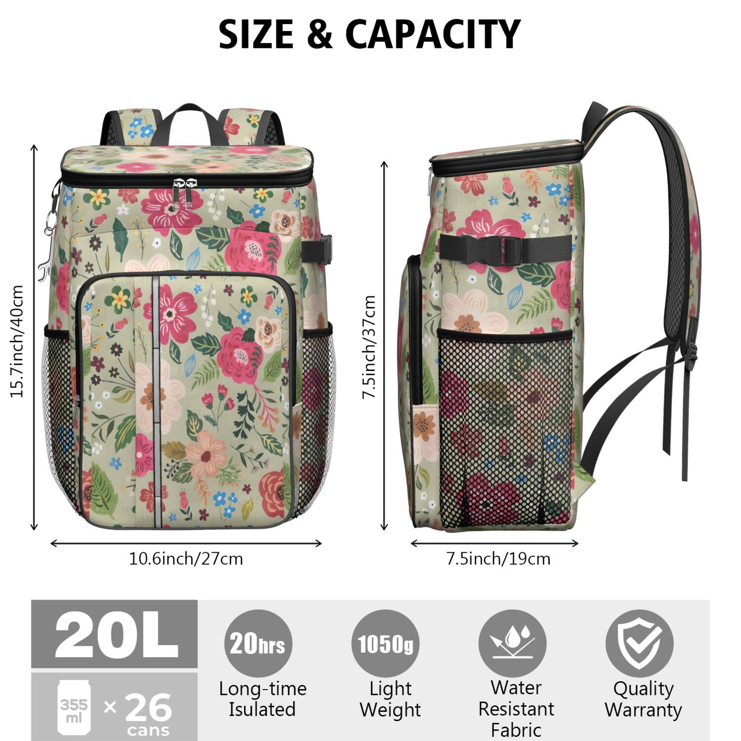 Travel Cooler Bag - Boho Bohemia Flower Camping Beer Cooler Backpack with Bottle Opener- Waterproof Insulated Picnic Backpacks - Cooler Bag for Beach