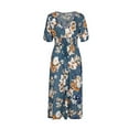 thumbnail image 1 of Minnieouse Verano estampado largo cintura alta cuello en V Casual playa mujer A-line vestidos de manga de manga corta fiesta vacaciones Vestidos Azul S Minnieouse AP017182-05, 1 of 6