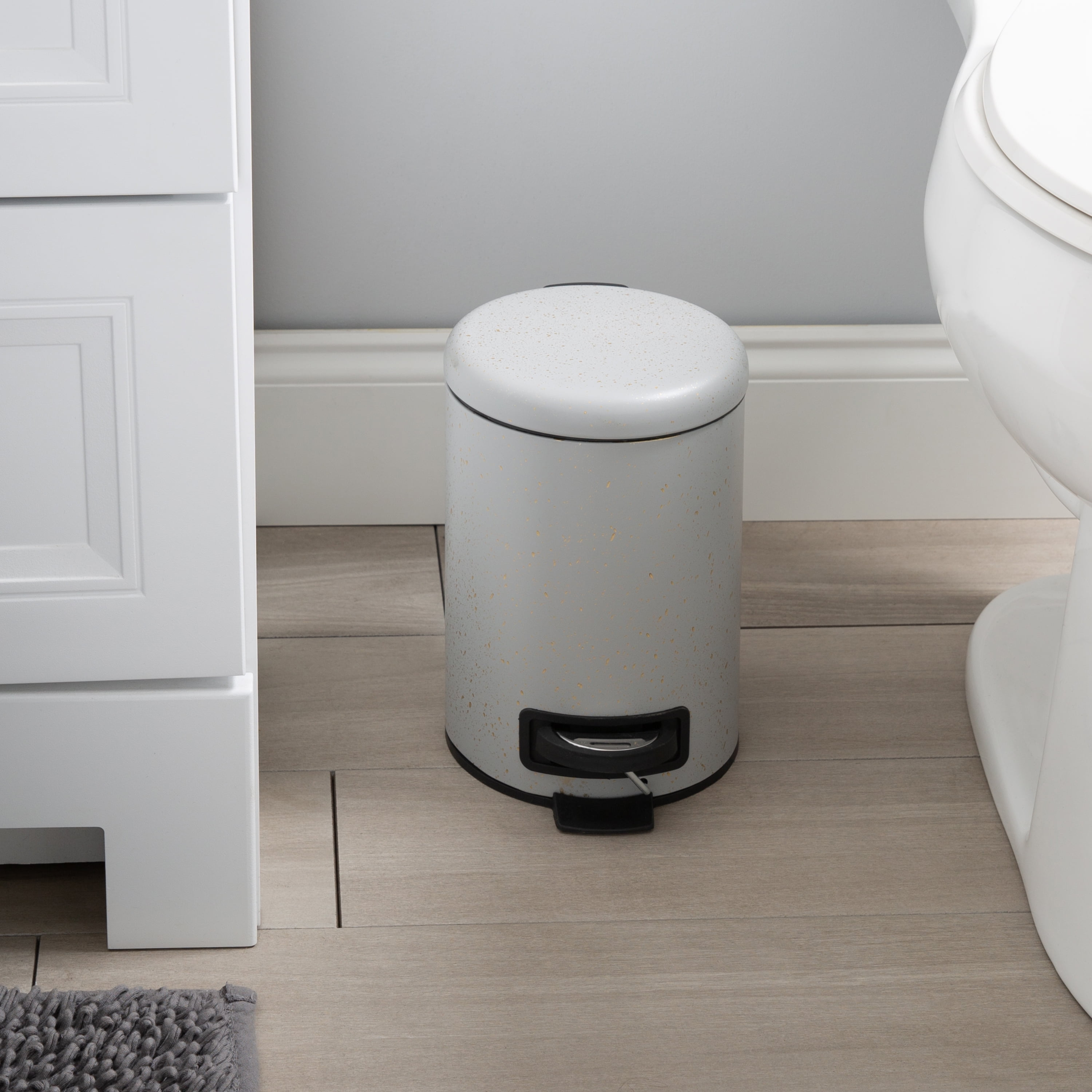 ELLE Paris 2 Pack Speckled Design 3 Liter Step Bin with Lid Iron Wastebasket in Grey