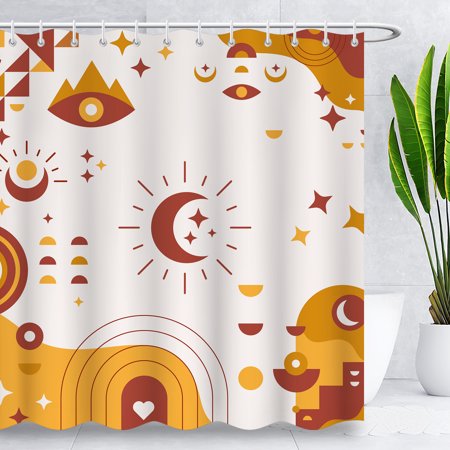 Mid Century Abstract Shower Curtain Boho Arch Door Beige Bathroom Washable Fabric