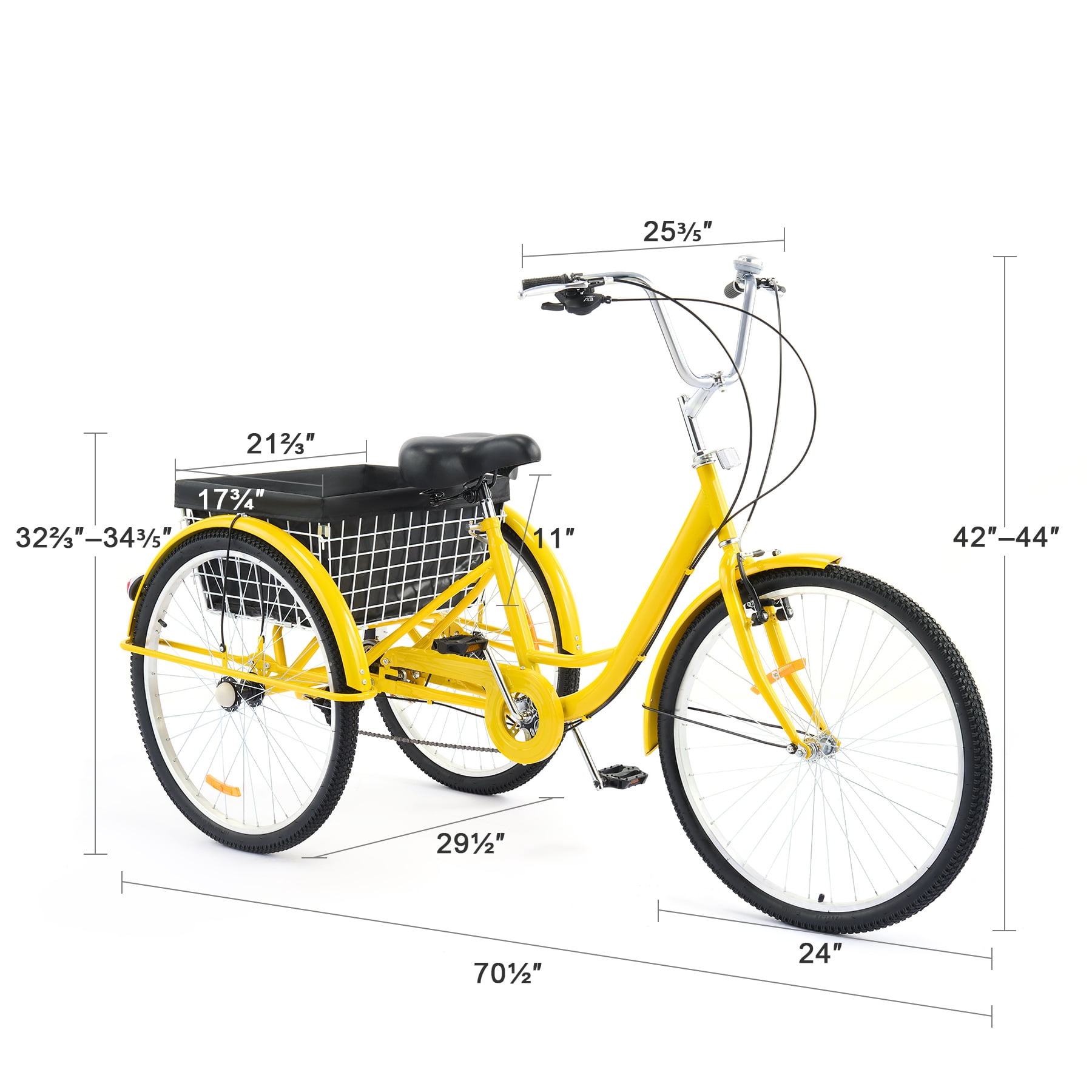 Viribus 24" Adult Tricycle Exercise Bike w 8 Speed Gear Flexible Seating Basket Yellow