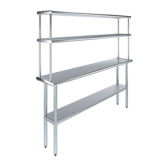 AmGood 14" x 72" Stainless Steel Work Table With 12" Wide Double Tier Overshelf | Metal Kitchen Prep Table & Shelving Combo