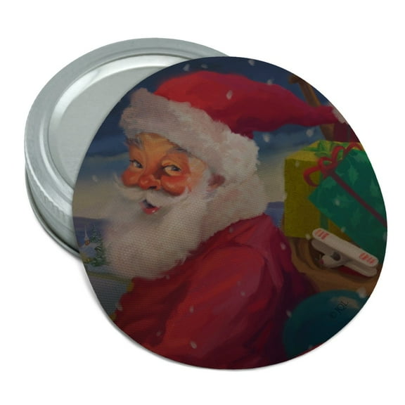 Christmas Holiday Santa Making His Rounds Round Rubber Non-Slip Jar Gripper Lid Opener