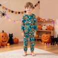 thumbnail image 2 of NOLDARES Toddler Baby Boy Girls Halloween Pajamas Set Kids Pumpkin Ghost Sleepwear 2 Pcs Pjs Cute Cartoon Print Long Sleeve Top and Pants(Green,3-4 Y), 2 of 9