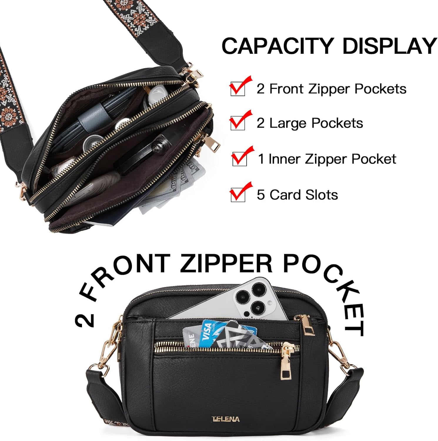 Crossbody Purse for Women Small Crossbody Bags Trendy Vegan Leather with Adjustable Shoulder Strap