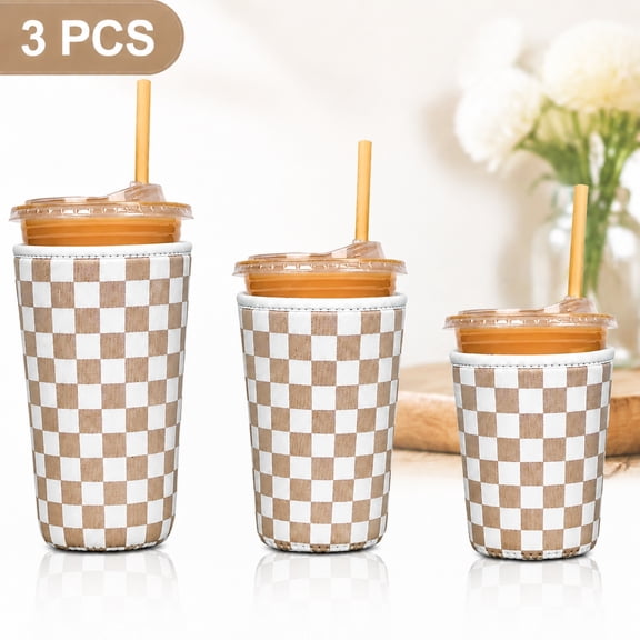 Deally Reusable Insulated Neoprene Iced Coffee Cup Sleeve, Cup Sleeves for Cold Drinks, Durable Drink Sleeve for Cold Beverages, Beverage Holder for Iced Coffee, Classic Checker