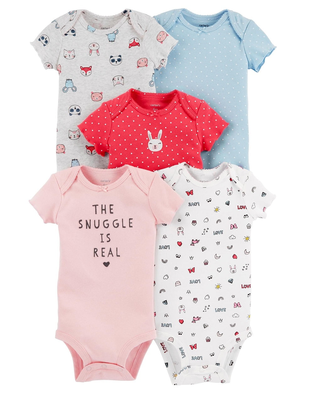 Carter's Baby Girls' 5 Pack Bodysuits, The Snuggle Is Real, Newborn