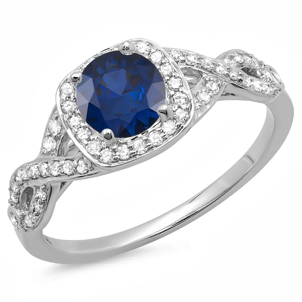 Dazzlingrock Collection 14K Round Blue Sapphire & White Diamond Swirl ...