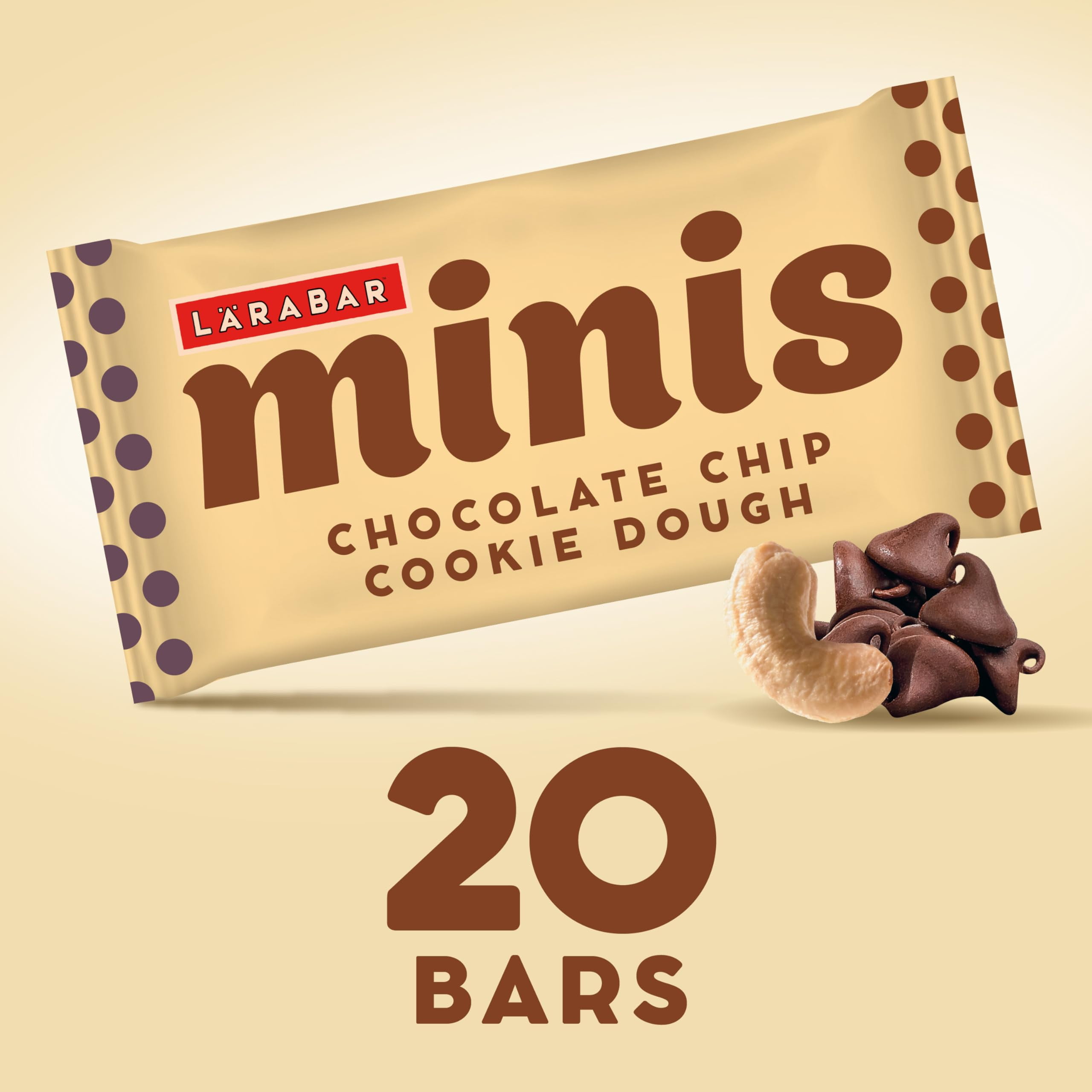 Larabar Chocolate Chip Cookie Dough Mini Bars, Gluten Free Vegan Fruit & Nut Bar, 0.78 oz Bars, 20 Ct
