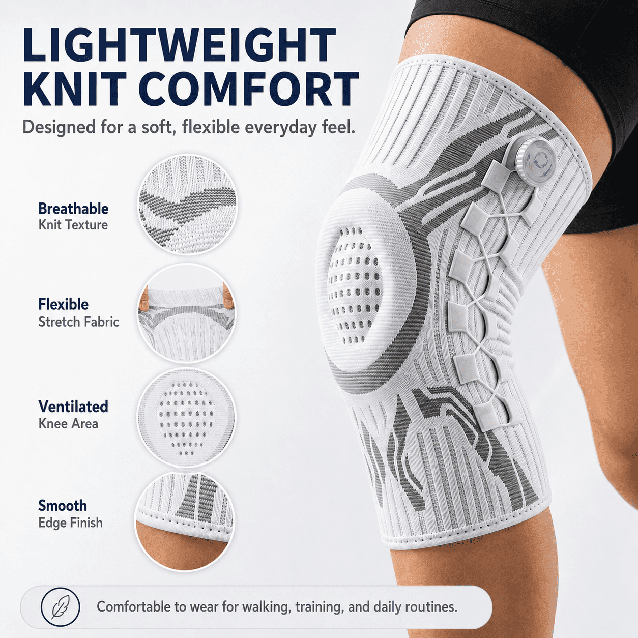 PeakFlex Knee Sleeve with Dial Fit System & Dual Side Stabilizers, Adjustable Compression Knee Support for Men & Women, Breathable Non-Slip Knee Brace for Running, Basketball, Gym, Hiking