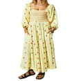 thumbnail image 1 of Robe Longue pour Femmes Manches Longues Col Carré Broderie Fleur Robe Évasée, 1 of 6