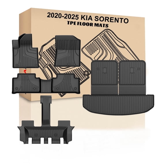 AOMSAZTO Floor Mats and Cargo Liners for 2021-2026 Kia Sorento 7 Seat Custom Fit All Weather Protection Car Floor Liners Automotive Floor Mats , Black