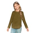 thumbnail image 2 of AWZXDE Girls Long Sleeve Blouse Solid Color Round Neck Casual Loose Fit Comfortable Top for Fall Winter Layering Warm and Cozy Everyday Wear Army Green,6-7 Years, 2 of 4