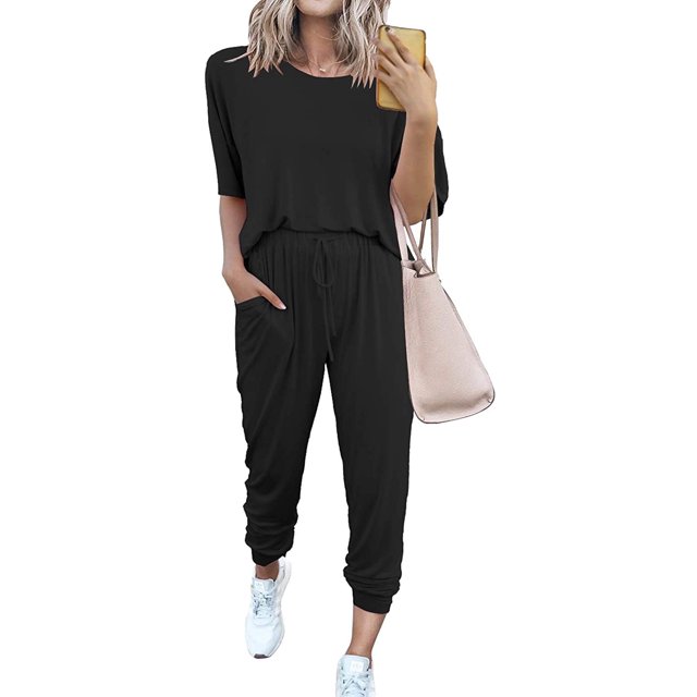 AMERTEER Women’s Two Piece Outfit Short Sleeve Pullover With Drawstring Long Pants Tracksuit Jogger Set
