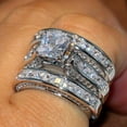 thumbnail image 3 of Sparkle Jewels Women's Bridal Wedding 3 Piece Ring Set 14K White Gold Finish Silver, 3 of 3