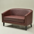thumbnail image 6 of 50" Faux Leather Small Barrel Love Seat Settee, Diamond Tufted Back Compact Loveseat Sofa with Nailhead Trim, Modern 2-Seater Couch with Solid Wood Legs for Small Spaces, Apartments, Red, 6 of 16